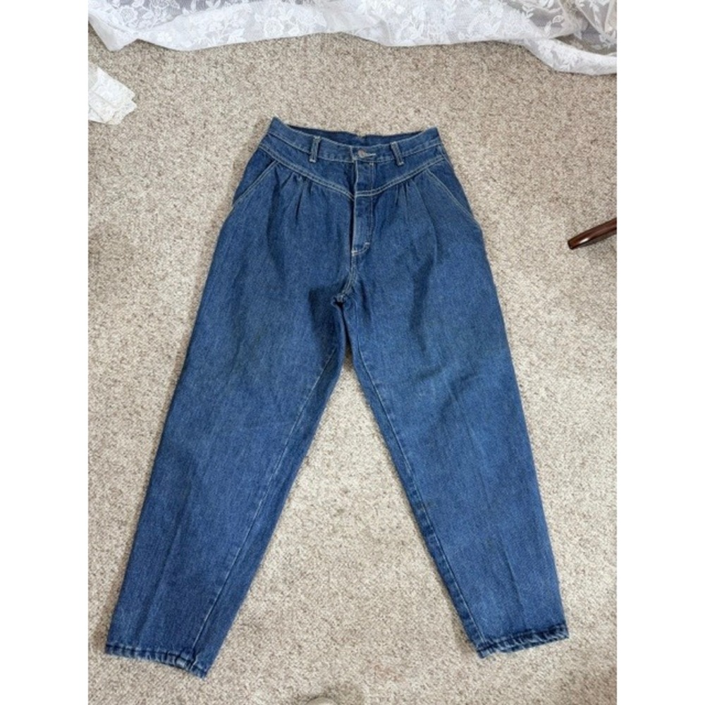 Vintage Gitano High Waisted Pleated Tapered Leg Jeans Medium Wash Blue Denim 80s